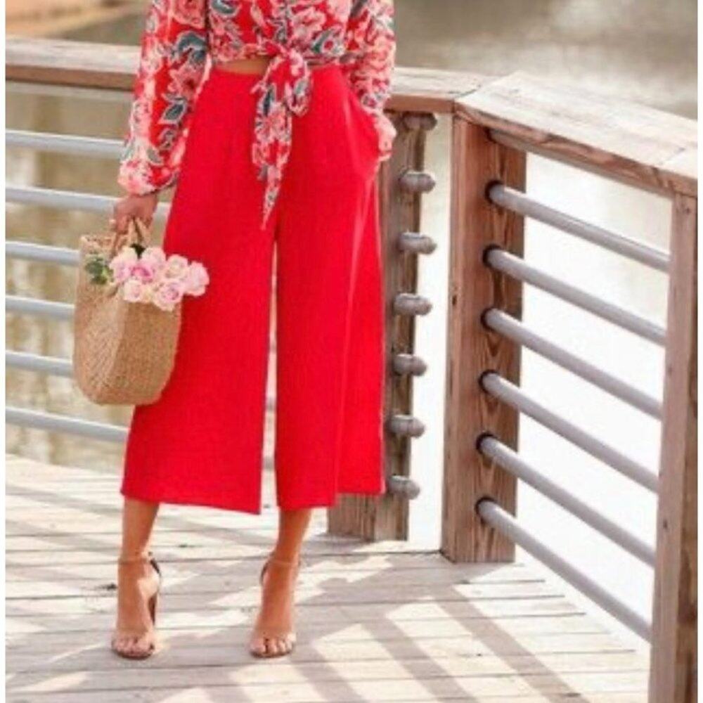 Show Me Your MuMu Gaucho Wide Leg Pants in Red